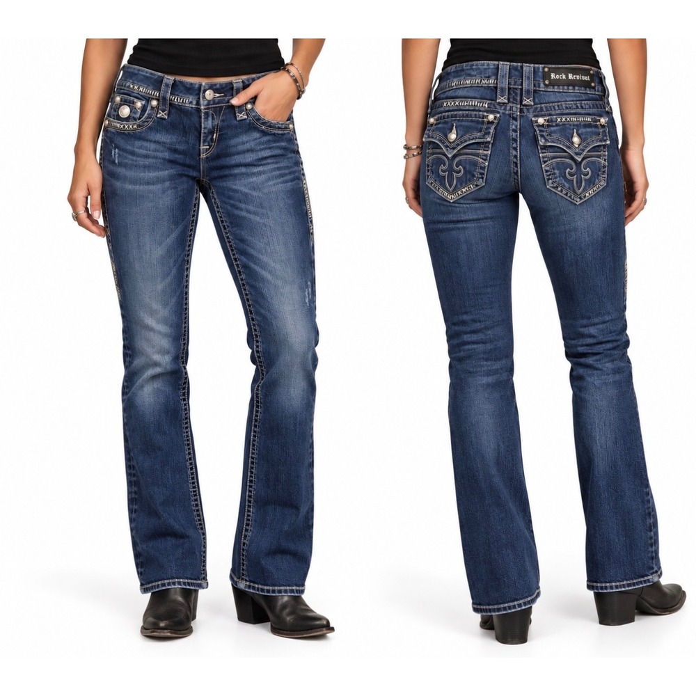Rock Revival Celine Bootcut Jeans Womens Size 28 Embellished Rocker Western Y2K